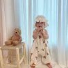 Enstycken koreansk sommar ny baby björn overallerar bomullslinne småbarn pojkar rembyxor barn jumpsuit söt björn tryck baby flicka romper