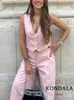 Kondala Vintage Solid Pink Vest Suit Women v Bultons Blazerhigh Blazerhigh Wist