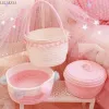 Paniers charmants filles coeur rose ralenti corde de rangement de corde en coton avec linge de couvercle vêtements sales seau à main avec pompom