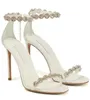 Aquazzu Brides Sandal Black High Heels Dress Shoe Love Link Link Sandal 105mm装飾されたサンダルホワイトカーフレザークリスタルストラップ高級デザイナー