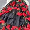 أنيقة طباعة الأزهار المطبقة فستان زلة أنيقة الأزياء الكورية للفساتين الخيالية عالية الخصر A-line Vestidos Summer Women Beach Sundress 240415