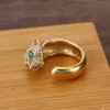 Hot selling personalized animal ringsLeopard Head Ring Opening Green Couple with carrtiraa original rings