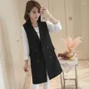Frauenwesten 2024 Frühling langhändiger Mantel Frauen koreanische schlanke schwarze Weste doppelte Bastelpocket Fashion Jacket Office Dame Sommer