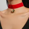 Necklaces Handmade Gothic Punk Red Velvet Choker For Women Round Bell Pendant Necklace Chocker Collar Vintage Harajuku Neck Jewelry