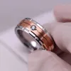 Bands Fashion 8mm Men's Double Groove Beveled Steel Ring Rose Gold Color Brushed Inlay AAA Zircon Ring Men's Wedding Band Jewelry Gift