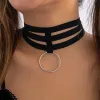 Halsband gotiska svart elastiska band kort kedjhalsband för kvinnor krage vintage big cirkel hänge choker halloween accessoarer smycken