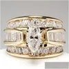 Ringar nya ankomst lyxiga smycken 925 Sier Gold Fill Fill Marquise Cut White Topaz Cz Diamond Party Women Bridal Ring för födelsedagsfall del Otmep