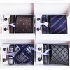 Bow Blecken 6pcs Set Geschenkbox für Männer Business Suit Accessoires Klassische Plaid Polyester Krawatte Pocket Square Clip Manschettenknöpfe Taschentuch Taschentuch