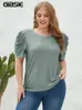 GIBSIE Plus Size Solid ONeck Leg of Mutton Sleeve Blouse Women Fashion 2023 Summer Office Casual Womens Blouses Tops 240419