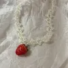 Necklaces Handmade love necklace, sweet romantic pearl strawberry pendant necklace lovely necklace cute necklace necklace for women y2k