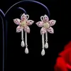 Pink Blumenstropfen Ohrringe für Frauen Gilr 925 Silbernadel Luxus Dangle Bolde Ohrring Feiner Schmuck Frauen Accessoire 240422