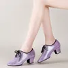 Tanzschuhe glänzende lila Kuhläden lateinische Lehrerin Ballroom Sneakers Trend Square Moderne bequem