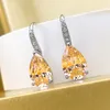 Choucong Brand Dangle Earrings Luxury Jewelry Stunning 925 Sterling Silver Water Drop Pink Topaz CZ Diamond Gemstones Party Women Wedding Drop Earring Gift