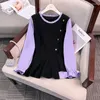 Kvinnors blusar 2024 Summer Elegant Fashion Simplicity Lose Casual Office Lady Shirt Splicing Bell Sleeve O Neck Long Tops