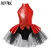 Figura artistica abbigliamento da pattinaggio ragazze paillettes ballette da ballo latino costumi per bambini scintillanti paillettes ballerina tutu abito 240411