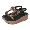 Sandalen Sommer Frauen 3,5 cm Plattform 5,5 cm Keile High Heels Lady Soft Leder großer Fashion String Perle Bohemian