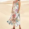 Casual Dresses Summer Dress for Women Printed Bekväm ärmlös bomull med Pocket Fashionable 2024