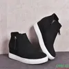 Casual Shoes 2024 Ladies Vulcanized Fashion Side Zipper Wedge Sports Round Toe Mid-heel Inner Höjning Kvinnor