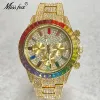 Watches 2022 Brand Missfox Gold Hip Hop Watches Men Fashion Rainbow Diamond Waterproof Smart Watch Full Steel Sports Clocks Male