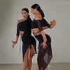 Trou d'usure sur scène et Half Mancheve Design femelle Dance latin Robe Femme Performance Belly Modern Dancing Robes NY60 2406