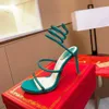René Caovilla High Talons Cleo Luxury Designer Luxury Hingestone Ankle Wraparound High Heel Sandales Silk Crystal Pendant Pompes