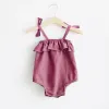 Pieces de um verão Meninas garotas macacão de algodão sólido Ruffles Slip Strap Kids Playsuit Macaces One peça Roupos de bebê