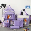 Torby szkolne 4 szt. Zestawy Purple Kolor Plecak dla dzieci Kawaii Dambag dla nastolatków Mochila Mochila