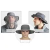 Berets Men Dames Zomer Visserijhoed met gaasmasker Wide rand Ademende UPF 50 ZON BESCHERMING VIERTOR VOOR WANDELING TUINTERING