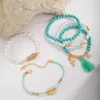 Strand Bohemian Tassel Shell Bransoletka dla kobiet Charm Pearl Green Stone Seahorse ananas AJUSTAble Jewelry 5pcs/Set 26109