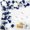 Party Decoration Navy Blue Balloons Garland Arch Kit White Silver Confetti Latex Balloon Graduation Wedding Kids Födelseduschdekor