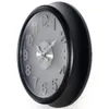 Wall Clocks 15" Modern Black Clock Silver Numbers Translucent Dial Quartz Movement Indoor Round Case Glass Lens Numerals