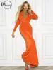 Lässige Kleider in Frau Orange Kapuzenkörper Langkleid Party -Outfit für Frauen 2024 Winter Schwingungskragen Amele Maxi Mode
