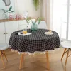 Table Cloth Pink Plaid Round Tablecloth With Tassel Anti-stain Elegant Tablecloths Cover Arty Cloak