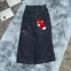 Streetwear jeans maschile jnco baggy uomini donne alla moda pantaloni hip hop lettera grafica ricami grafici retrò dritti