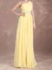 Party Dresses Light Yellow Evening Dress With Beads One Shoulder A-line Floor Length Gown For Special Occations