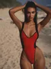 Sexiga kvinnor Summer Bikini One Piece Swimsuit Kvinnliga badkläder Hög midja thong Monokini Swimming Badbadstrandkläder 240410