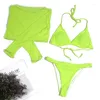 Women's Swimwear 3 Pieces Bikini Sets & Long Sleeve Top 2024 Women Swimsuit Thong Female White Bathing Swimming Swim Suit Beachwear Neon