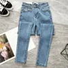 Women's Jeans Oversize 38 Slim High Waist Penci Jeans Classic Skinny Denim Pants Blue Pantalones Ankle Length Vaquero Korean Trouser New 240423