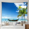 Tapissries Seaside Beach Landscape Tapestry Outdoor Ocean Waves Tropical Palm Trees Summer Scenery Home Garden Wall Hanging Art Deco Mural