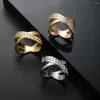 Cluster Rings 8-10 Large Size Ring Luxury Gold Color Intersect Cubic Zirconia Shiny Crystal Finger Fashion Stainless Steel For Women Men