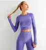 Sömlös kvinnor Yoga Set Workout Sportswear Gym Clothing Fitness Långärmad Crop Top High midje Leggings Sport Suits18209006