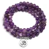 Socchi di cristallo viola naturale ametista bracciale 6mm perle collana yoga 108 braccialetto di pietra mala per donne gioielli di energia lotus