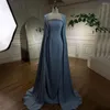 Partykleider Serene Hill Arabic Blue Mermaid Elegant Cape Sleeves Perlen Satin Luxus Abendkleider 2024 für Frauen LA72200