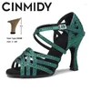 Chaussures de danse Cinmidy Blue Latin Women Party Ballow Bottom Bottom Bottom Salsa Performance For Dancing Women's Sandals Green