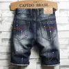 Mode Graffiti Ripped Mens Jean Shorts Patch Raggedy FiveCent Beggar Denim Pants High Quality Brand Jeans Men Clothing 240417