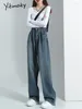 Jeans de mujer Yitimoky Mujeres Denim ajustables Anancés Vintage Pantalones anchos solos de piernas anchas Otoño Harajuku