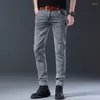 Men's Jeans Denim Men Straight Elastic Korea Long Pants Grey Versatile Fashion Brand Small Feet Daily Trousers