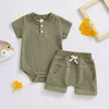 Zestawy odzieży Letnio urodzony niemowlę dziecięce ubrania stałe kolor krótki rękaw guziki waffle romper i swobodne szorty