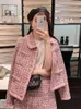 Sukienki robocze Y2K Wool Blend Chic Spódnica 2-częściowa koreańska pojedyncza piersi Tweed Short Coat ConjUntos Fashion A-Line Woolen Falda Outfit