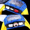 65-01 Blue Carbon Fiber Automatic Mens Watch Swiss Tonneau Wristwatch Sapphire Crystal Waterproof Oversize Sports Watches 5 Colors